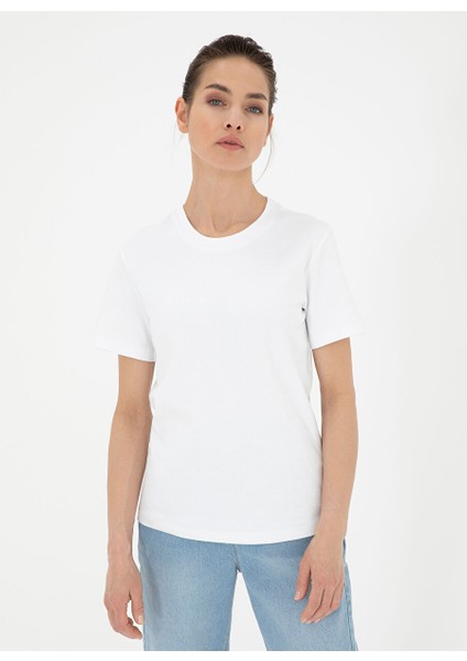 Bisiklet Yaka Beyaz Kadın T-Shirt Sımo modelleri