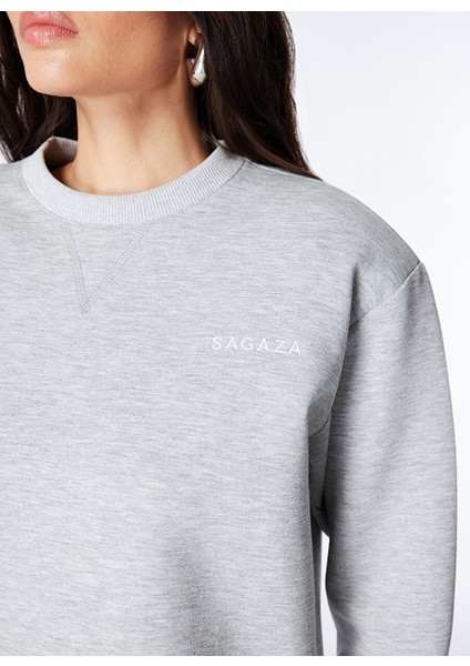 Gri Melanj Kadın Bisiklet Normal Düz Sweatshirt SGZB126