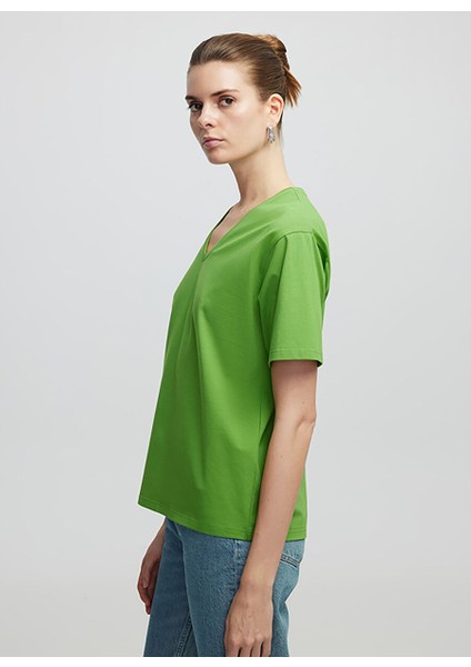 Ipekyol Yeşil Kadın Rahat Düz T-Shirt IS1250070095 modelleri