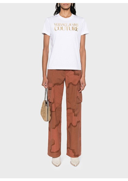 Yuvarlak Yaka Baskılı Beyaz Kadın T-Shirt 76HAHT04