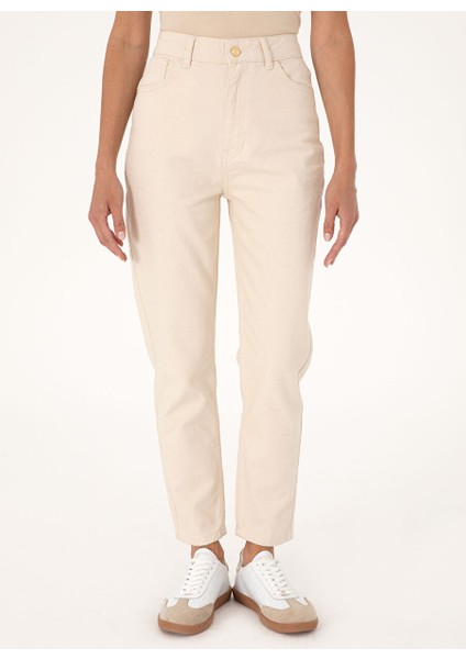 Bej Kadın Mom Fit Denim Pantolon E-Mam-Beıge fiyatları