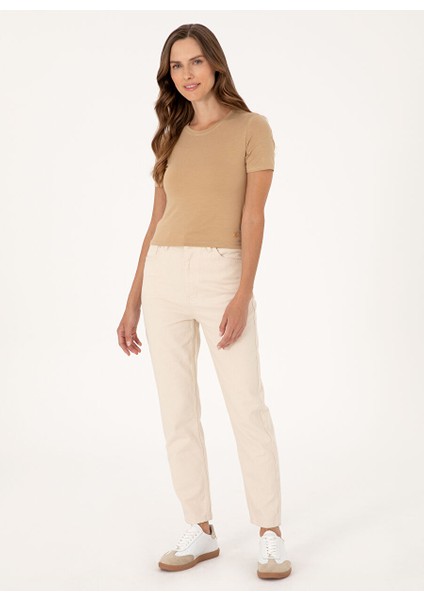 Bej Kadın Mom Fit Denim Pantolon E-Mam-Beıge modelleri