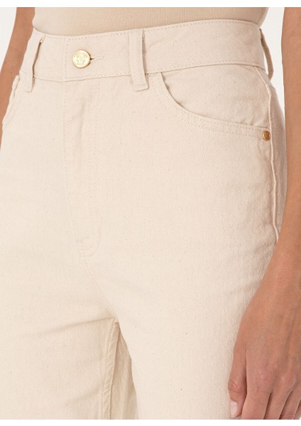 Bej Kadın Mom Fit Denim Pantolon E-Mam-Beıge indirimleri