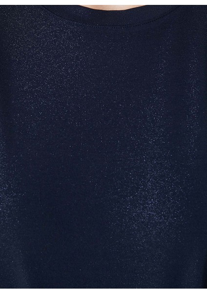 Lacivert Kadın Basic Varaklı T-Shirt 1093058