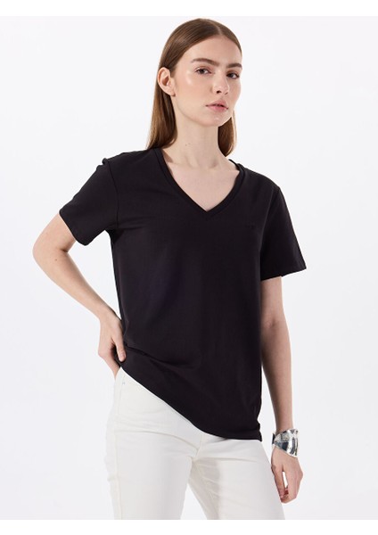 Siyah Kadın Relaxed Nakışlı T-Shirt M5SL-TST1848