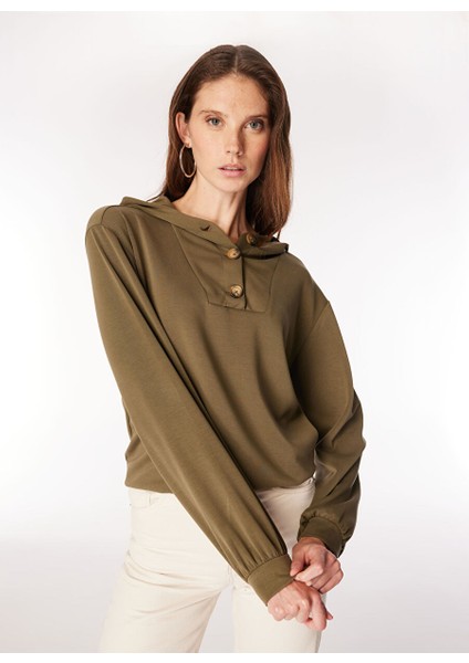 Haki Kadın Kapüşon Oversize Düz Sweatshirt F4WL-SWT0563 fiyatları