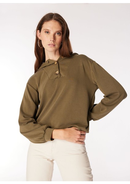 Haki Kadın Kapüşon Oversize Düz Sweatshirt F4WL-SWT0563 modelleri