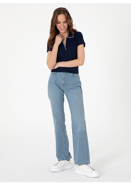Lacivert Kadın Slim Fit T-Shirt Rıno indirimleri