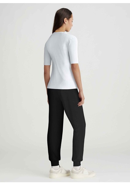 Siyah Kadın Standart Düz Eşofman Altı Woven Label Jog Pant