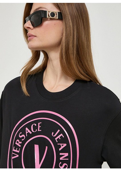 Yuvarlak Yaka Baskılı Siyah Kadın T-Shirt 76HAHG05 fiyatları