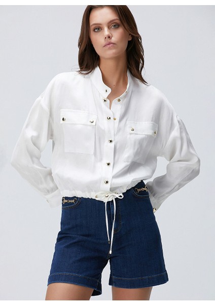 Beyaz Kadın Dik Regular Fit Gömlek 1094888