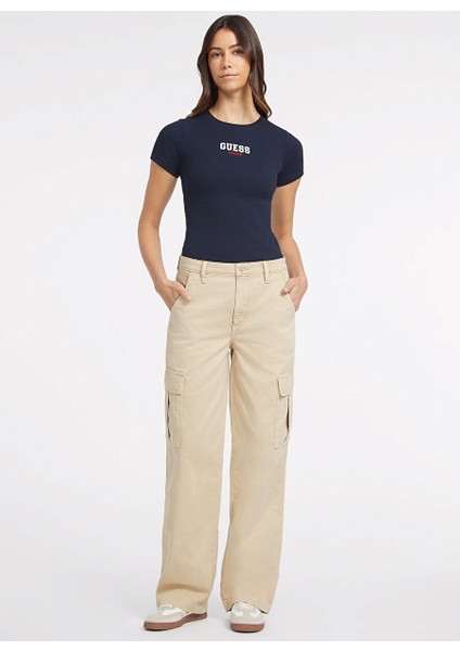Guess Krem Kadın Rahat Desenli Pantolon Gj Cargo Chıno - Eco Org Co Classıc