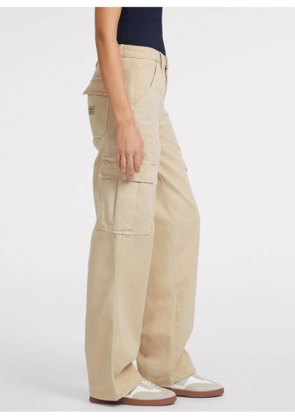 Guess Krem Kadın Rahat Desenli Pantolon Gj Cargo Chıno - Eco Org Co Classıc modelleri
