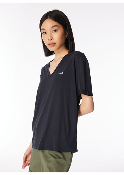 Antrasit Kadın V Yaka Relaxed T-Shirt J4SL-TST7025