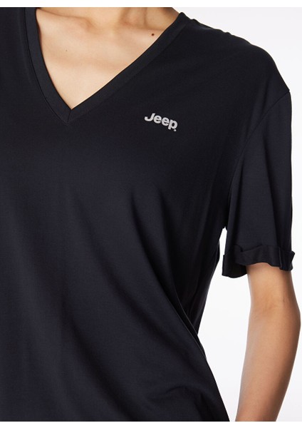 Antrasit Kadın V Yaka Relaxed T-Shirt J4SL-TST7025 fırsatları