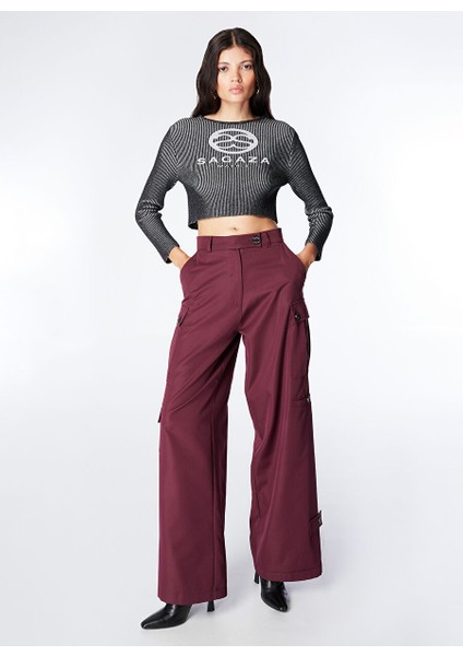 Bordo Kadın Geniş Fit Düz Pantolon SGZB114