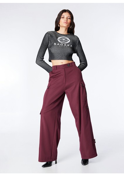 Bordo Kadın Geniş Fit Düz Pantolon SGZB114