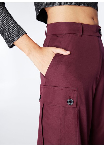 Bordo Kadın Geniş Fit Düz Pantolon SGZB114