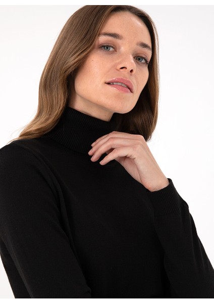 Siyah Kadın Tam Balıkçı Slim Fit Düz Kazak E-Feva fiyatları