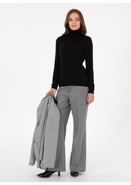 Siyah Kadın Tam Balıkçı Slim Fit Düz Kazak E-Feva fırsatları