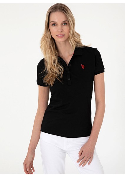 Siyah Kadın Slim Fit Polo T-Shirt GTP-IY025