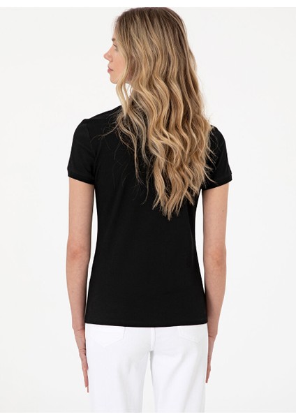 Siyah Kadın Slim Fit Polo T-Shirt GTP-IY025 indirimleri