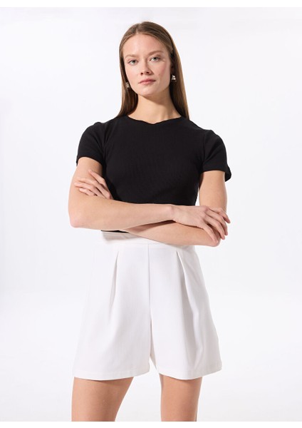 Siyah Kadın Bisiklet Yaka Basic T-Shirt Teo