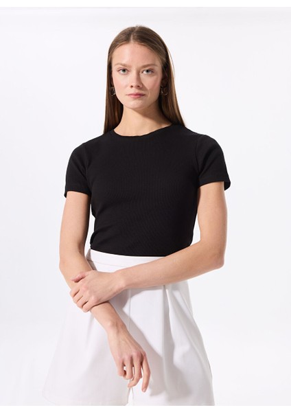 Siyah Kadın Bisiklet Yaka Basic T-Shirt Teo modelleri