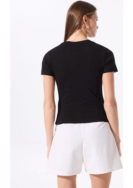 Siyah Kadın Bisiklet Yaka Basic T-Shirt Teo indirimleri