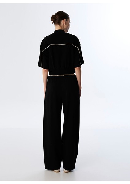 Siyah Kadın Straight Baskılı Pantolon TS1250003232