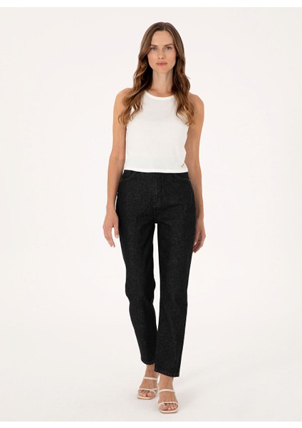 Siyah Kadın Mom Fit Denim Pantolon E-Mam Black