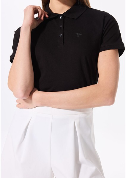 Siyah Kadın Basic Polo T-Shirt Deep fırsatları