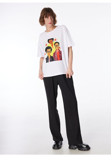 Bisiklet Yaka Baskılı Kırık Beyaz Kadın T-Shirt F4SL-TST0207 fiyatları