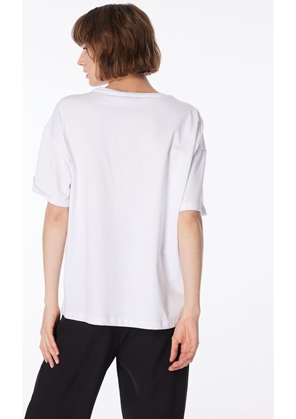 Bisiklet Yaka Baskılı Kırık Beyaz Kadın T-Shirt F4SL-TST0207 indirimleri
