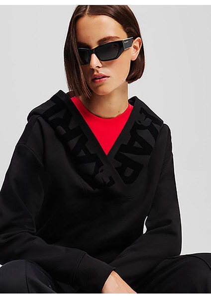 Siyah Kadın Kapüşon Normal Sweatshirt A1W20064