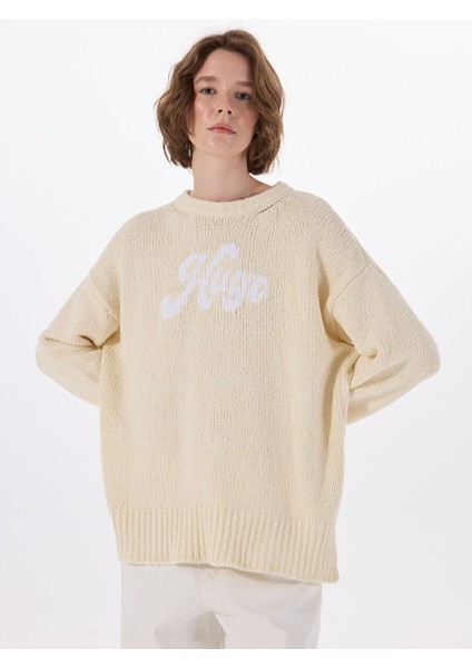 Ekru Kadın Bisiklet Oversize Kazak 50539782
