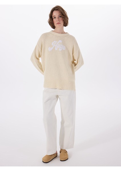 Ekru Kadın Bisiklet Oversize Kazak 50539782