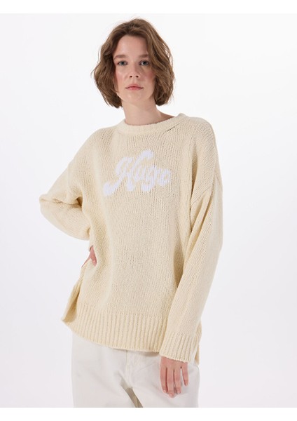 Ekru Kadın Bisiklet Oversize Kazak 50539782