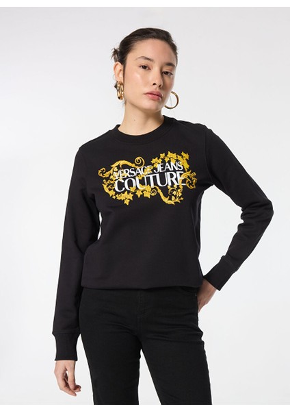 Siyah Kadın Yuvarlak Standart Baskılı Sweatshirt 77HAIE05 modelleri