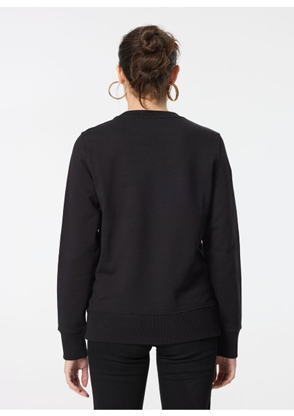 Siyah Kadın Yuvarlak Standart Baskılı Sweatshirt 77HAIE05 indirimleri