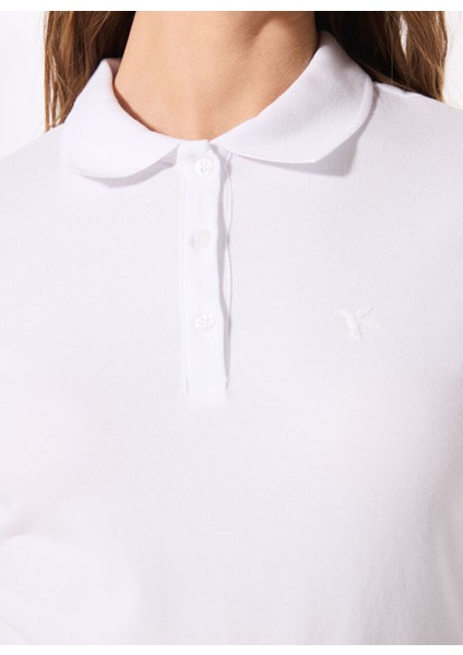 Beyaz Kadın Basic Polo T-Shirt Deep fırsatları