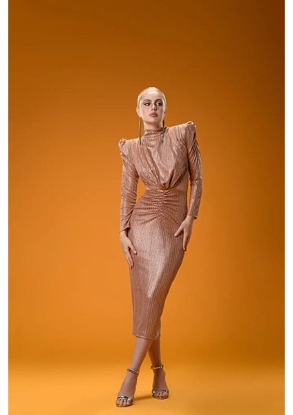 Bronz Triko Cut Out Detaylı Triko Elbise