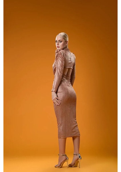 Bronz Triko Cut Out Detaylı Triko Elbise