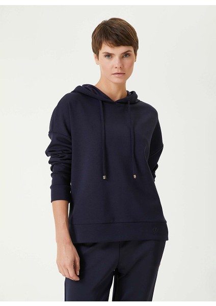 Lacivert Kadın Kapüşon Basic Düz Sweatshirt 1092577
