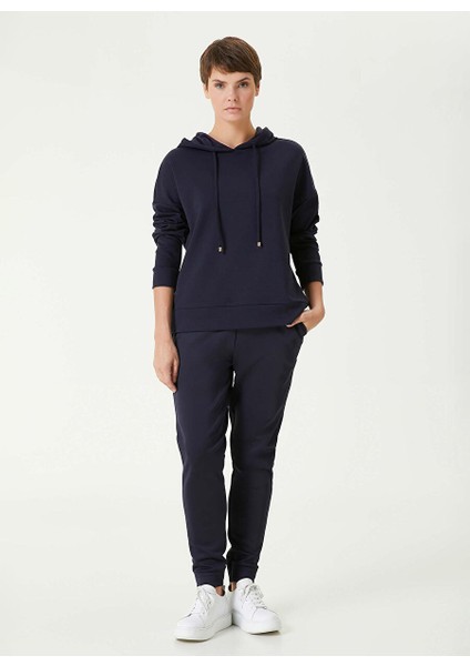 Lacivert Kadın Kapüşon Basic Düz Sweatshirt 1092577
