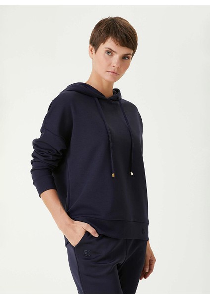 Lacivert Kadın Kapüşon Basic Düz Sweatshirt 1092577