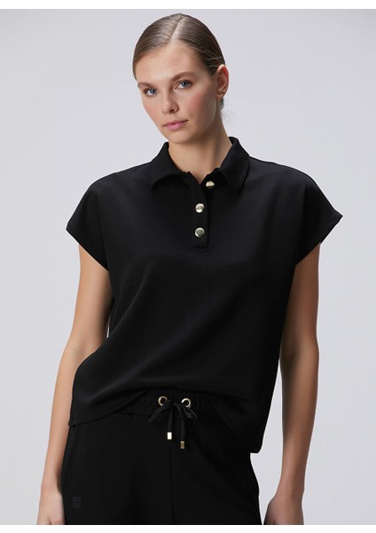 Siyah Kadın Polo Basic Sweatshirt 1094672 modelleri