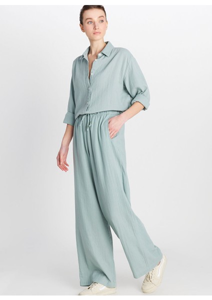 Yeşil Kadın Regular Fit Pantolon W2510733826-MÜSLIN Geniş Paça Panto fiyatları
