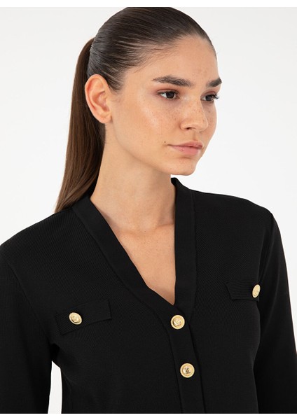 Siyah Kadın V Cropped Fit Düz Hırka Nora-H fiyatları