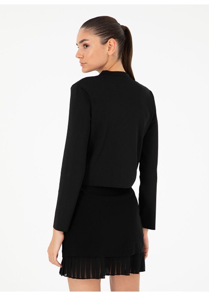 Siyah Kadın V Cropped Fit Düz Hırka Nora-H indirimleri